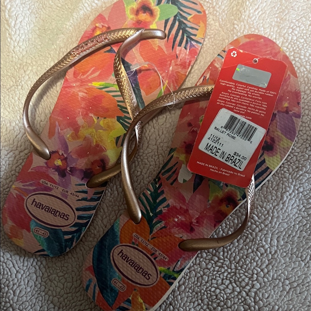 Havaianas Women's Floral Print Sandals with Rose Gold Straps